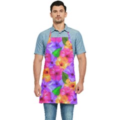 Watercolor Flowers  Multi-colored Bright Flowers Kitchen Apron by SychEva