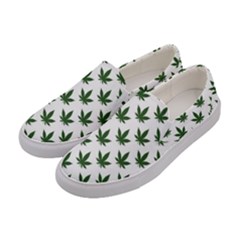 Weed At White, Ganja Leafs Pattern, 420 Hemp Regular Theme Women s Canvas Slip Ons by Casemiro