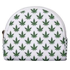 Weed At White, Ganja Leafs Pattern, 420 Hemp Regular Theme Horseshoe Style Canvas Pouch by Casemiro