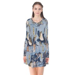 Famous Heroes Of The Kabuki Stage Played By Frogs  Long Sleeve V-neck Flare Dress by Sobalvarro