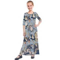 Famous Heroes Of The Kabuki Stage Played By Frogs  Kids  Quarter Sleeve Maxi Dress by Sobalvarro