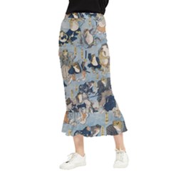 Famous Heroes Of The Kabuki Stage Played By Frogs  Maxi Fishtail Chiffon Skirt by Sobalvarro