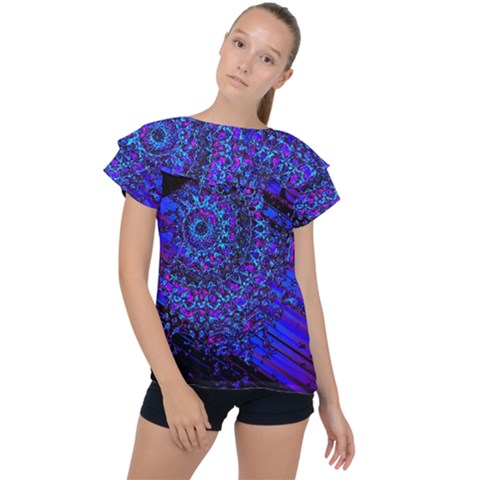 Uv Mandala Ruffle Collar Chiffon Blouse by MRNStudios