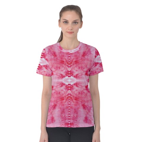 Pink Marbling Ornate Women s Cotton Tee by kaleidomarblingart