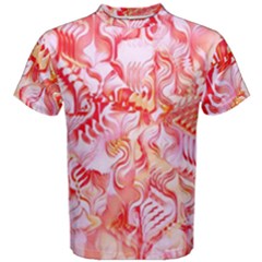 Cherry Blossom Cascades Abstract Floral Pattern Pink White  Men s Cotton Tee by CrypticFragmentsDesign