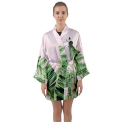 Palm Leaves On Pink Long Sleeve Satin Kimono by goljakoff