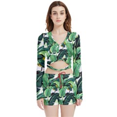 Banana Leaves Velvet Wrap Crop Top And Shorts Set by goljakoff