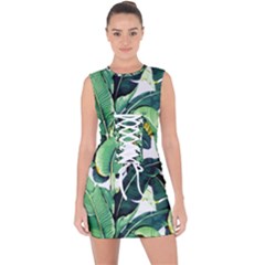 Banana Leaves Lace Up Front Bodycon Dress by goljakoff