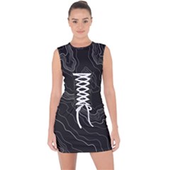 Black Topography Lace Up Front Bodycon Dress by goljakoff