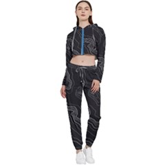 Black Topography Cropped Zip Up Lounge Set by goljakoff
