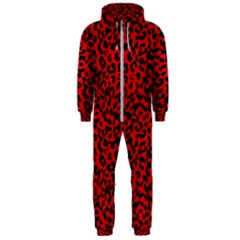 Red And Black Leopard Spots, Animal Fur Hooded Jumpsuit (men)  by Casemiro