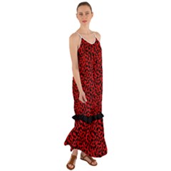 Red And Black Leopard Spots, Animal Fur Cami Maxi Ruffle Chiffon Dress by Casemiro