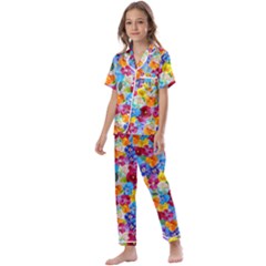 Pansies  Watercolor Flowers Kids  Satin Short Sleeve Pajamas Set