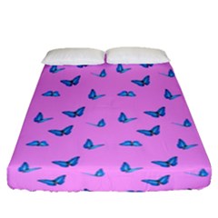 Blue Butterflies At Pastel Pink Color Background Fitted Sheet (queen Size) by Casemiro