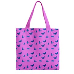 Blue Butterflies At Pastel Pink Color Background Zipper Grocery Tote Bag by Casemiro
