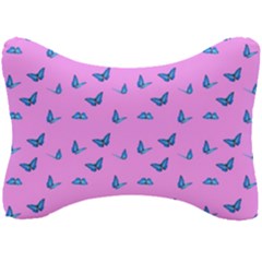 Blue Butterflies At Pastel Pink Color Background Seat Head Rest Cushion by Casemiro