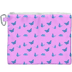 Blue Butterflies At Pastel Pink Color Background Canvas Cosmetic Bag (xxxl) by Casemiro