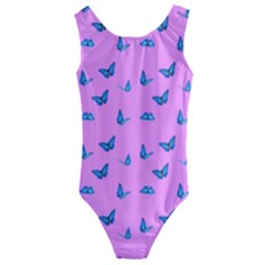 Blue Butterflies At Pastel Pink Color Background Kids  Cut-out Back One Piece Swimsuit by Casemiro