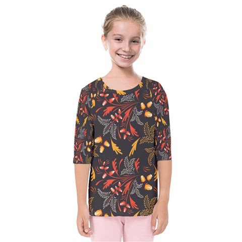 Folk Floral Pattern  Abstract Flowers Surface Design  Seamless Pattern Kids  Quarter Sleeve Raglan Tee by Eskimos