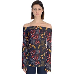 Folk Floral Pattern  Abstract Flowers Surface Design  Seamless Pattern Off Shoulder Long Sleeve Top by Eskimos