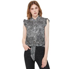 Dark Grey Abstract Grunge Texture Print Frill Detail Shirt