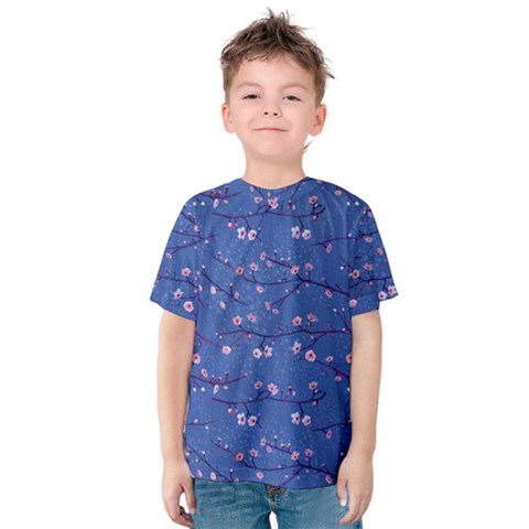 Branches With Peach Flowers Kids  Cotton Tee by SychEva