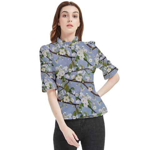 Pear Branch With Flowers Frill Neck Blouse by SychEva