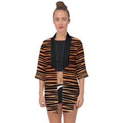 Tiger Stripes, Black And Orange, Asymmetric Lines, Wildlife Pattern Open Front Chiffon Kimono by Casemiro