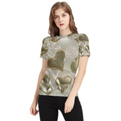   Golden Hearts Women s Short Sleeve Rash Guard by Galinka