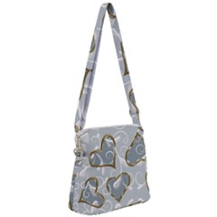   Gold Hearts On A Blue Background Zipper Messenger Bag by Galinka