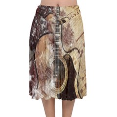 Guitar Velvet Flared Midi Skirt by LW323