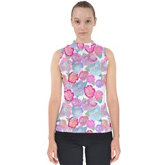 Bright, Joyful Flowers Mock Neck Shell Top by SychEva