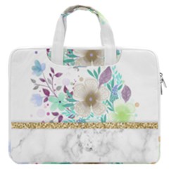 Minimal Gold Floral Marble Macbook Pro Double Pocket Laptop Bag by gloriasanchez