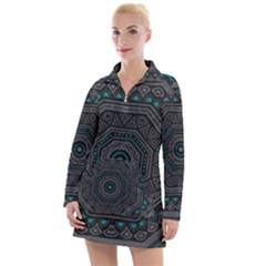 Mandala Vert Noir Pattern Women s Long Sleeve Casual Dress by alllovelyideas