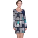 Pattern Abstrat Geometric Blue Grey Long Sleeve Nightdress