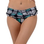 Pattern Abstrat Geometric Blue Grey Frill Bikini Bottom