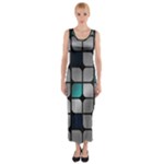 Pattern Abstrat Geometric Blue Grey Fitted Maxi Dress