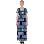 Pattern Abstrat Geometric Blue Grey High Waist Short Sleeve Maxi Dress
