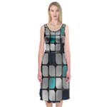 Pattern Abstrat Geometric Blue Grey Midi Sleeveless Dress