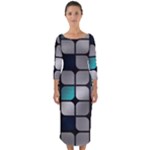 Pattern Abstrat Geometric Blue Grey Quarter Sleeve Midi Bodycon Dress