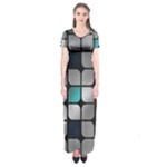 Pattern Abstrat Geometric Blue Grey Short Sleeve Maxi Dress