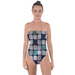 Pattern Abstrat Geometric Blue Grey Tie Back One Piece Swimsuit