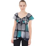 Pattern Abstrat Geometric Blue Grey Lace Front Dolly Top