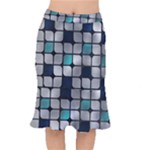 Pattern Abstrat Geometric Blue Grey Short Mermaid Skirt