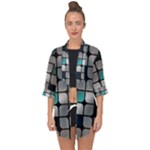 Pattern Abstrat Geometric Blue Grey Open Front Chiffon Kimono