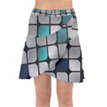 Pattern Abstrat Geometric Blue Grey Wrap Front Skirt