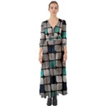 Pattern Abstrat Geometric Blue Grey Button Up Boho Maxi Dress