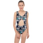 Pattern Abstrat Geometric Blue Grey Center Cut Out Swimsuit