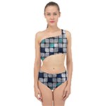 Pattern Abstrat Geometric Blue Grey Spliced Up Two Piece Swimsuit