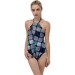 Pattern Abstrat Geometric Blue Grey Go with the Flow One Piece Swimsuit